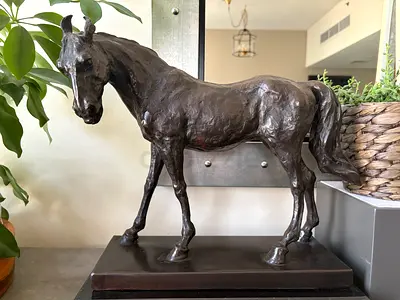Bronze-style Horse Sculpture on Marble Plinth — Decorative Collectible