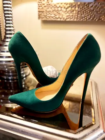 Authentic Jimmy Choo Anouk 120 Emerald Green Suede Pointed Toe Pumps stiletto