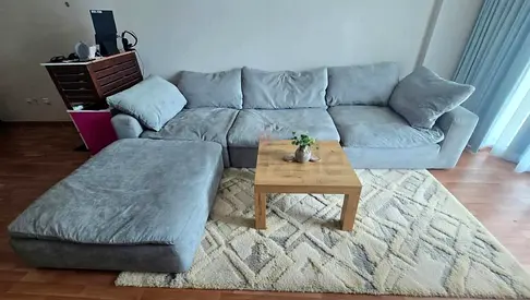 Pan Emirates pianca feather filled sofa with footstool