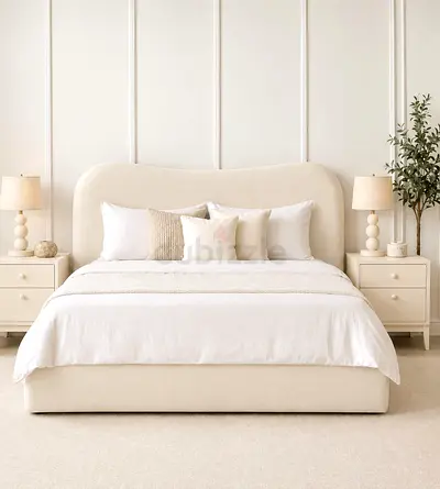 New Upholstered Queen Bed with Padded Headboard storage bed— Modern Design queen size bed