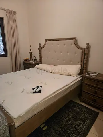 FREE Wooden King Bed Frame with Headboard + Mattress and Nightstand - Good Condition. Corner Desk