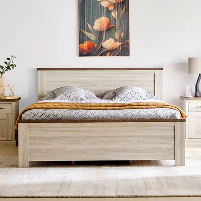 Wooden Double Bed Frame with Headboard — Light Grey Finish, Original price 849 selling at 399