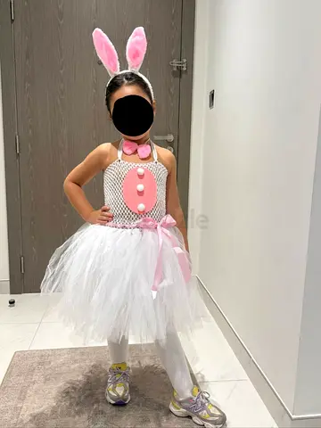 Girls' Bunny Costume White Tutu Dress with Headband — Size for 6 year old 110-120cm tall