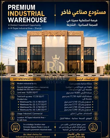 Premium Investment Opportunity! Modern Facility with 4 Warehouses | BUA 17,730 Sq. Ft. | Al Sajaa (Al Jalil)