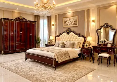 Classic 6-Piece Luxury Bedroom Set with Wardrobe, Bed & Vanity