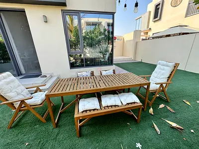 IKEA NAMMARO series- Wooden Outdoor Dining Set with Cushions - Table, Bench and 4 Chairs