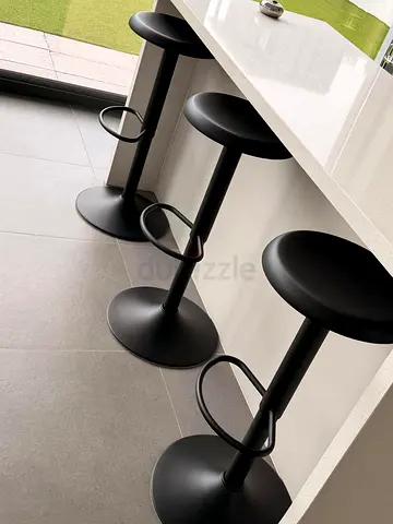 Set of 3 Black Adjustable Bar Stools with Footrests