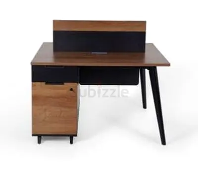 Wood & Black Modern Office Desk with Drawer and Cabinet