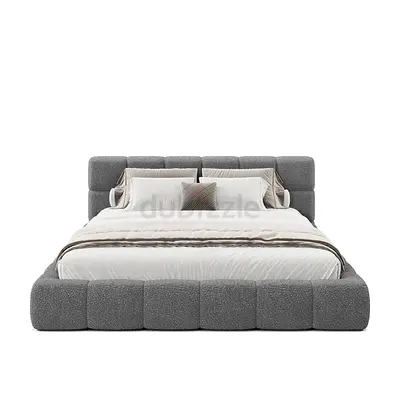 Modern Upholstered Queen Bed with Padded Headboard - Grey