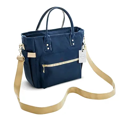 Navy Canvas Tote Bag with Beige Detachable Shoulder Strap