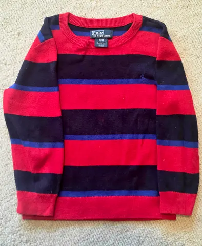 Polo Ralph Lauren Boys Striped Red & Navy Sweater, Size 4T