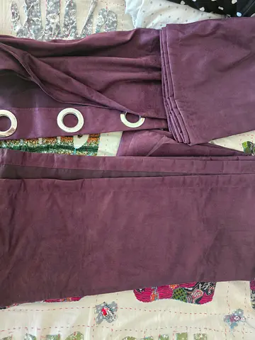 Purple eyelet curtains set — 2 panels, good condition. Dark black out curtains