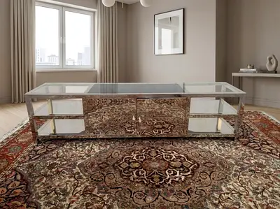 Modern Steel TV Trolley with Glass Top