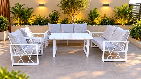 Sofa set aluminium white beige cushion outdoor furniture garden furniture
