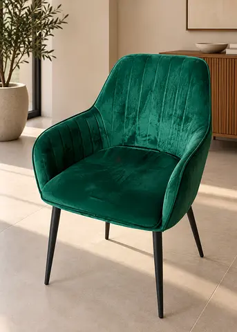 Green Velvet Chair with Armrests (set of 6)