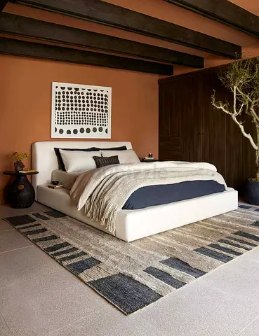 Beige fabric thick king size bed