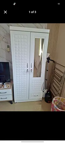 White 2-Door Wardrobe with Mirror and Bottom Drawer - Good Condition