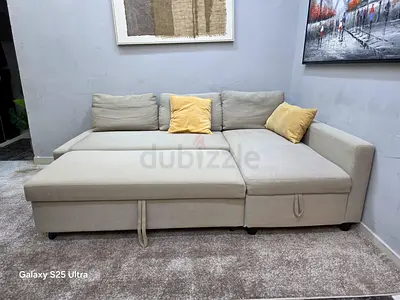 L-shaped fabric sofa with storage ottoman sofa bed