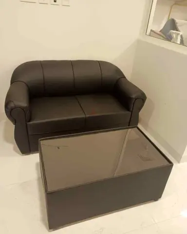 Compact 2-Seater Black Sofa with Matching Coffee Table