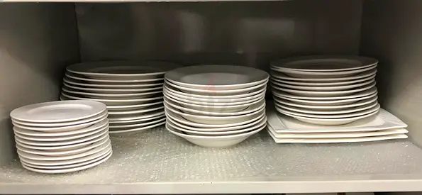 Set of white ceramic (porcelain) plates and bowls — used, excellent condition