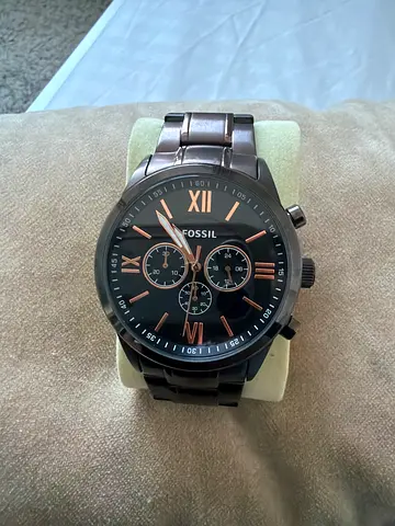 Fossil Men's Chronograph Watch - Brown Stainless Steel, Good Condition
