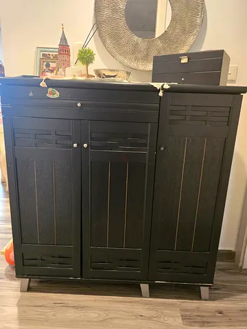 Dark Wood Shoe Cabinet - 3 Doors