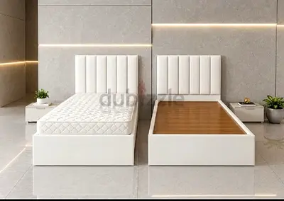Brand New  Single Beds with Padded Headboards - White Modern Design 90/190 cm