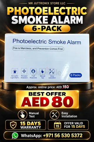 6-Pack Photoelectric Smoke Alarms - New, Easy Install, Manual Test