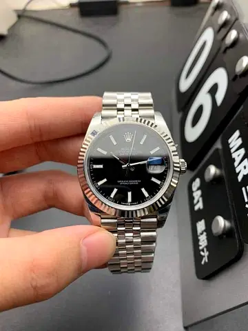 Rolex Datejust-style Stainless Steel Men's Watch with Black Dial