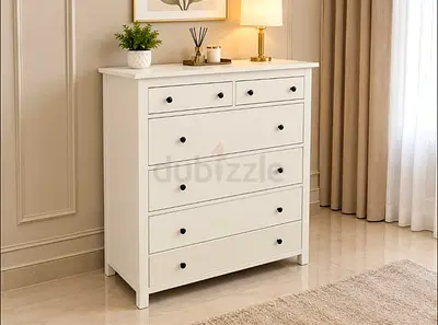 White 5-Drawer Wooden Chest of Drawers - Good Condition