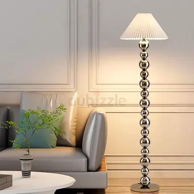 Chrome sphere floor lamp with pleated shade - modern standing lamp