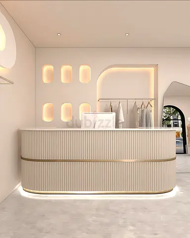 ​"Architectural Grace: Curved Custom Joinery Reception Table"