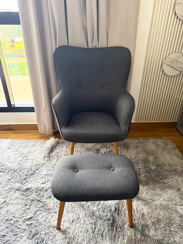Gray Wingback Armchair with Footstool