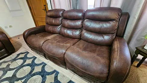 Brown 3-Seater Reclining Leather Sofa – Good Condition