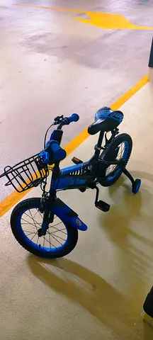 Kids 14-inch Blue Bicycle with Training Wheels and Front Basket