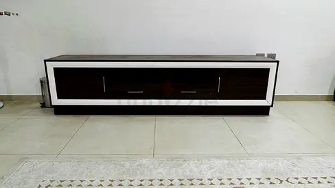 Low-profile TV Entertainment Unit / Media Console - Dark Wood with White Frame