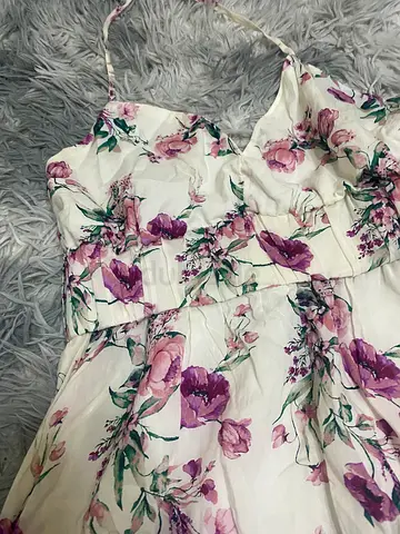 White and purple floral summer dress (small) - gently used