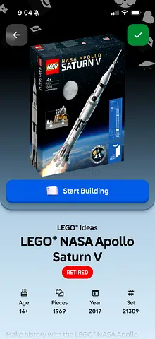 LEGO Ideas NASA Apollo Saturn V (Set 21309) - Retired, 1969 pieces