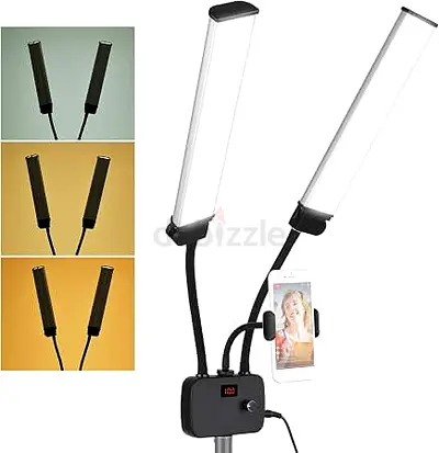 Dual LED Studio Light with Phone Holder and Adjustable Arms (Multicolor, Dimmable)