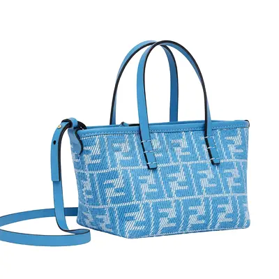 Fendi Roll Mini Blue Leather Jacquard Tote Bag