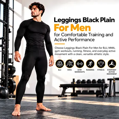 Leggings Black Plain For Men for Gym, BJJ and Active Training