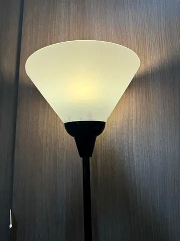 Simple white glass floor lamp with black stand