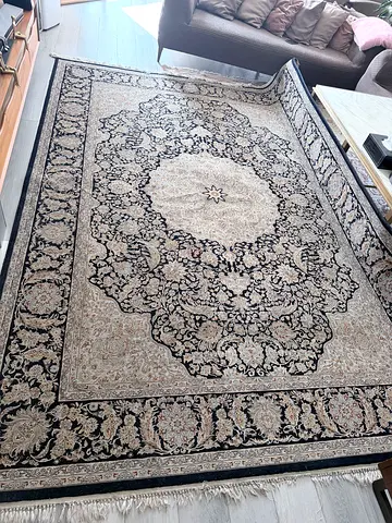 Persian carpet Large Persian-style area rug — neutral beige and black, excellent condition