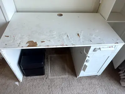 IKEA Used white wooden office desk with storage cabinet - needs TLC