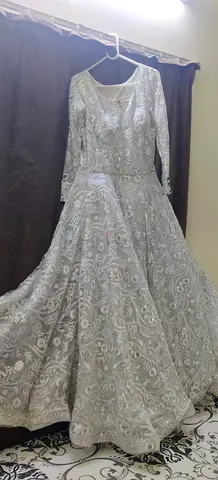 Silver embroidered full-length gown with long sleeves - used