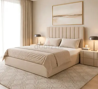 New Upholstered Queen Bed with Padded Headboard storage bed— Modern Design queen size bed