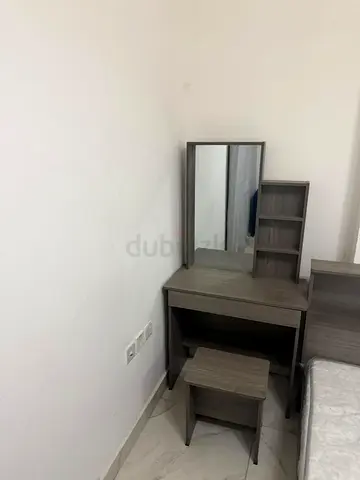 Compact wooden dressing table with mirror and stool + mattress - grey finish