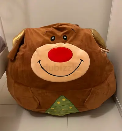Large Plush Reindeer/Teddy Floor Cushion — Soft, Good Condition