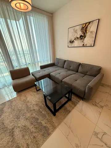 Gray L-shaped Fabric Sofa with Ottoman