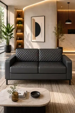 Modern 2-Seater Black Leather Sofa -